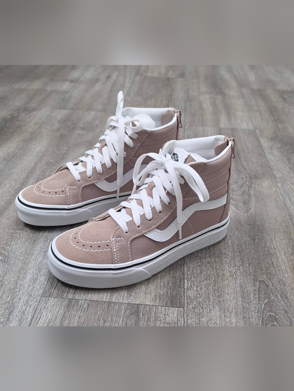 Vans Sk8-Hi Slim Zip Leather Shoes-Rose Beige Men 4 Women 5.5